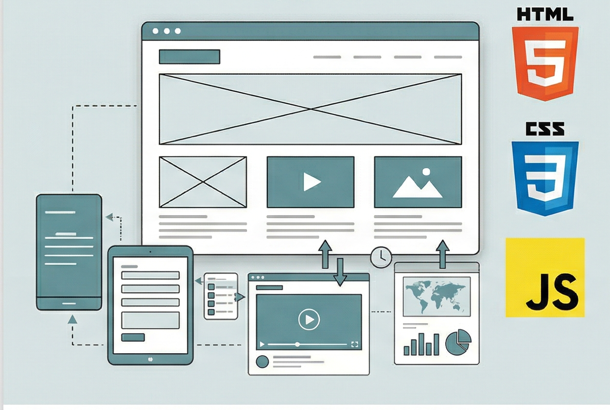 Imagen que representa una página web y tecnologías utilizadas