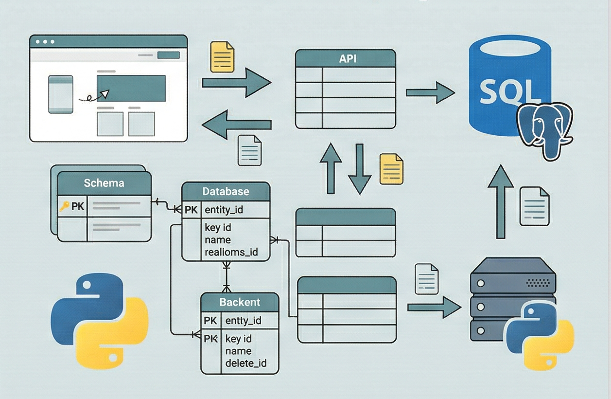 Imagen que representa la infraestructura de una base de datos y backend en Python